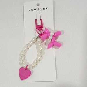 Pink and Pearl Bag Charm with Heart Charm